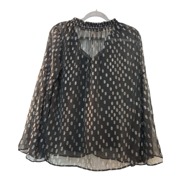MAETTE blouse, size Medium, black semi sheer , attached camisole. Bell sleeves - Picture 2 of 7